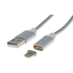 Mágneses töltő micro USB kábel 2.0, A-B - 1m, ezüst