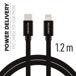 SWISSTEN adatkábel USB-C / Lightning 1,2 m - fekete