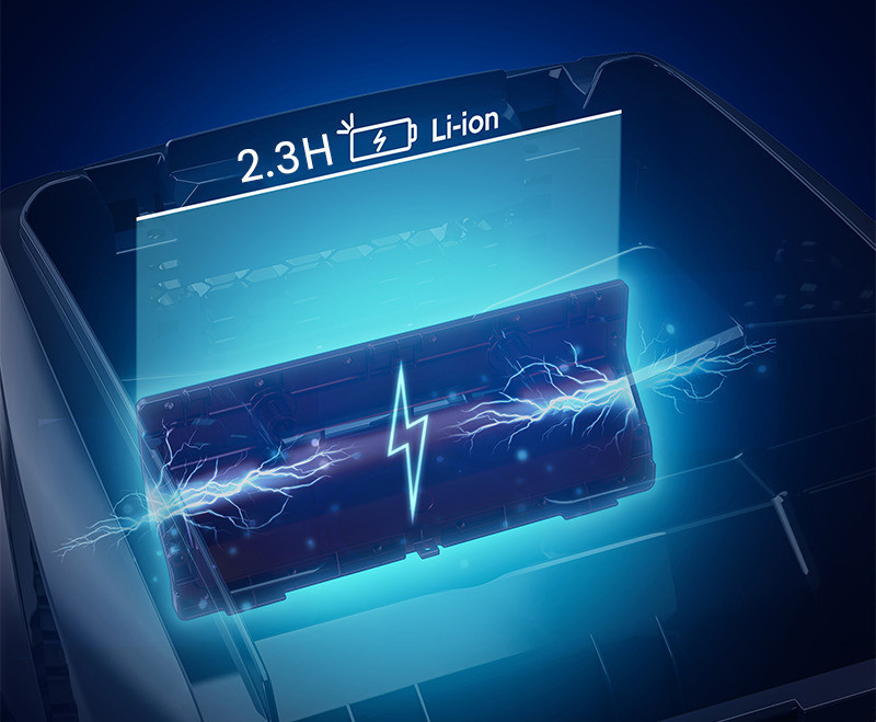 Hosszú élettartamú lítium akkumulátor – 2,3 órás tisztítási ciklus